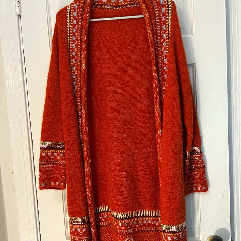 Bohemian Long Orange Cardigan with Fringe